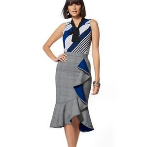 NY & C 7th AVENUE- BLUE PLAID RUFFLED PENCIL SKIRT